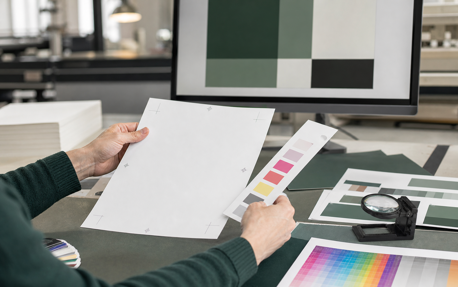 Contrôle de fichier d’impression avec épreuves, couleurs et loupe